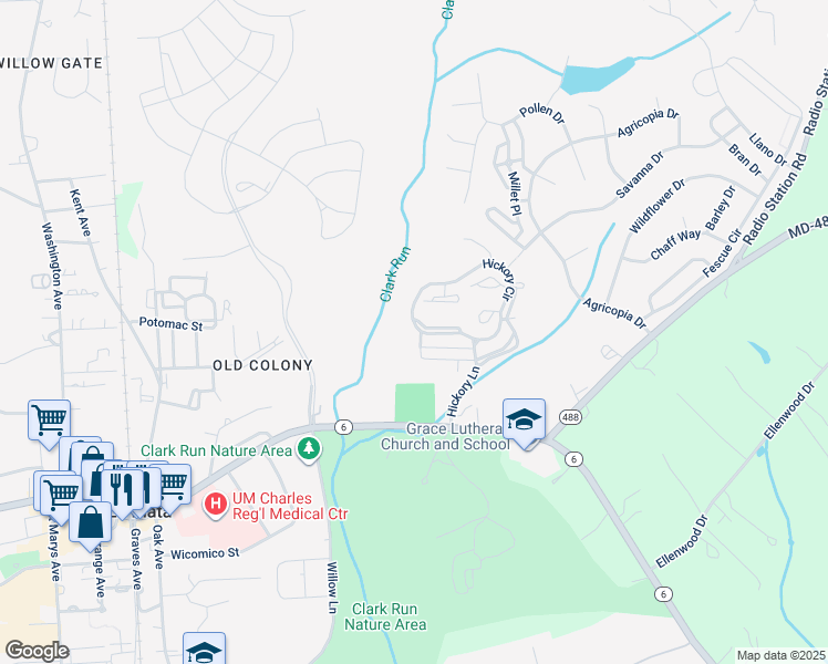 map of restaurants, bars, coffee shops, grocery stores, and more near 113 Burning Bush Place in La Plata
