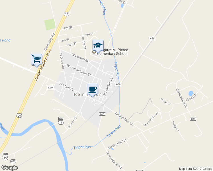 map of restaurants, bars, coffee shops, grocery stores, and more near 308 North Franklin Street in Remington