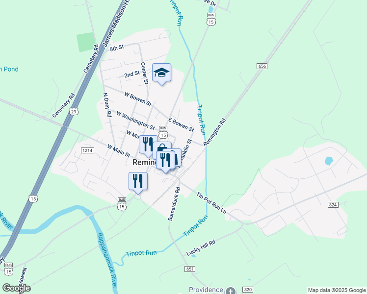 map of restaurants, bars, coffee shops, grocery stores, and more near 308 North Franklin Street in Remington