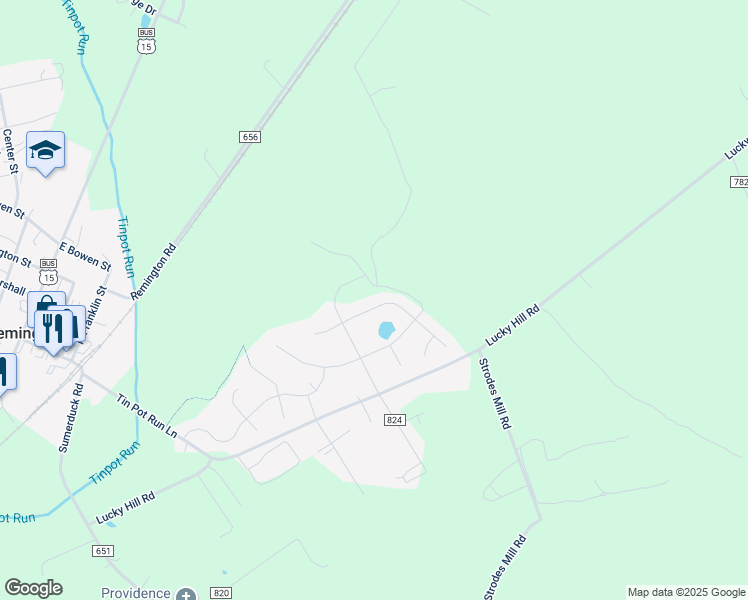map of restaurants, bars, coffee shops, grocery stores, and more near 7015 Justin Court East in Remington