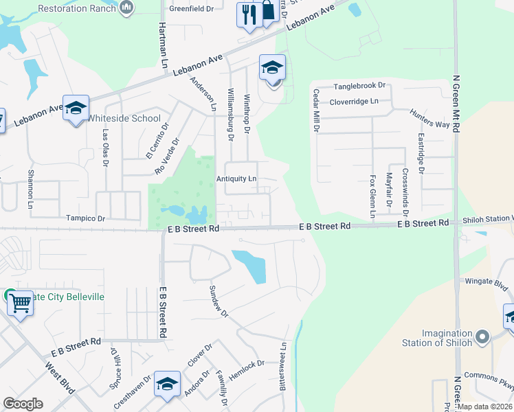 map of restaurants, bars, coffee shops, grocery stores, and more near 21 Yorkshire Lane in Belleville