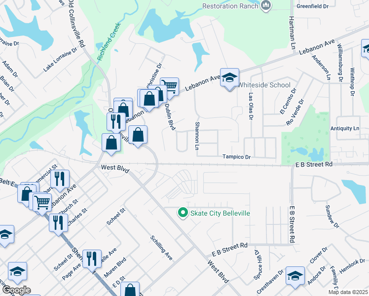 map of restaurants, bars, coffee shops, grocery stores, and more near 410 Ring of Kerry Drive in Belleville