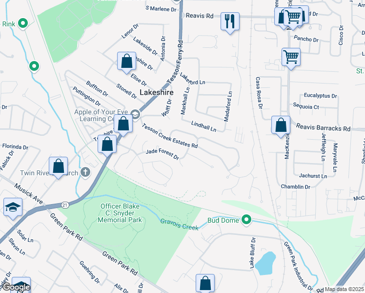 map of restaurants, bars, coffee shops, grocery stores, and more near 9918 Tesson Creek Estates Road in St. Louis