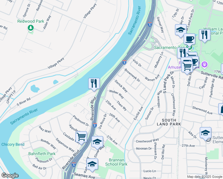 map of restaurants, bars, coffee shops, grocery stores, and more near 1107 Schiro Court in Sacramento