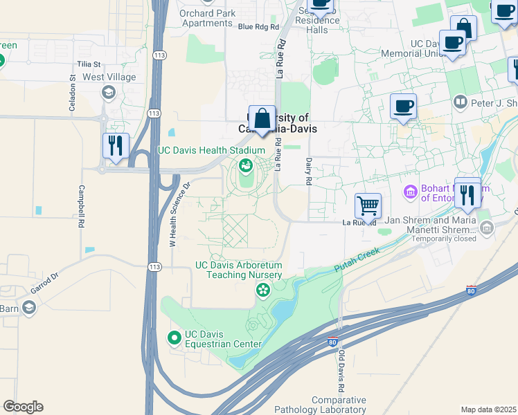 map of restaurants, bars, coffee shops, grocery stores, and more near 426 Health Sciences Drive in Davis