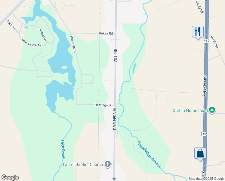 map of restaurants, bars, coffee shops, grocery stores, and more near 32716 Bi State Boulevard in Laurel