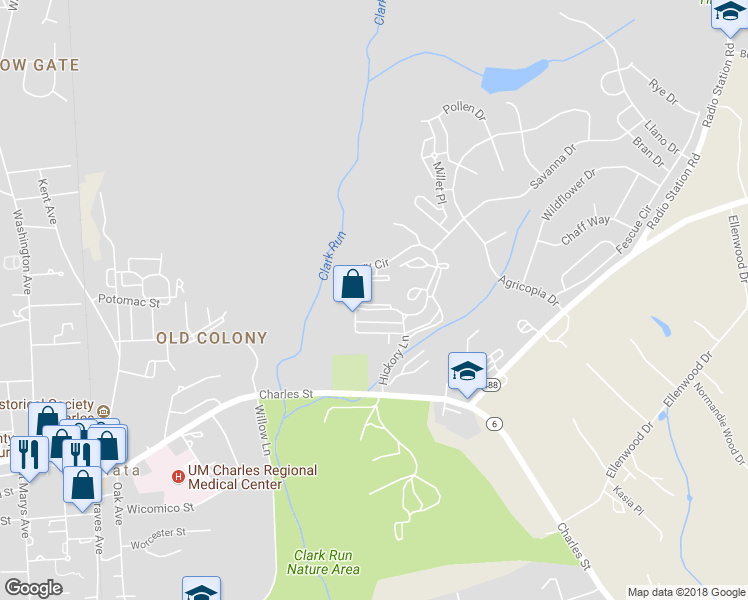 map of restaurants, bars, coffee shops, grocery stores, and more near 906 Hickory Cir in La Plata