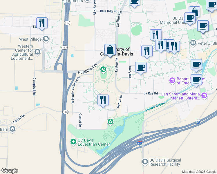map of restaurants, bars, coffee shops, grocery stores, and more near 426 Health Sciences Drive in Davis
