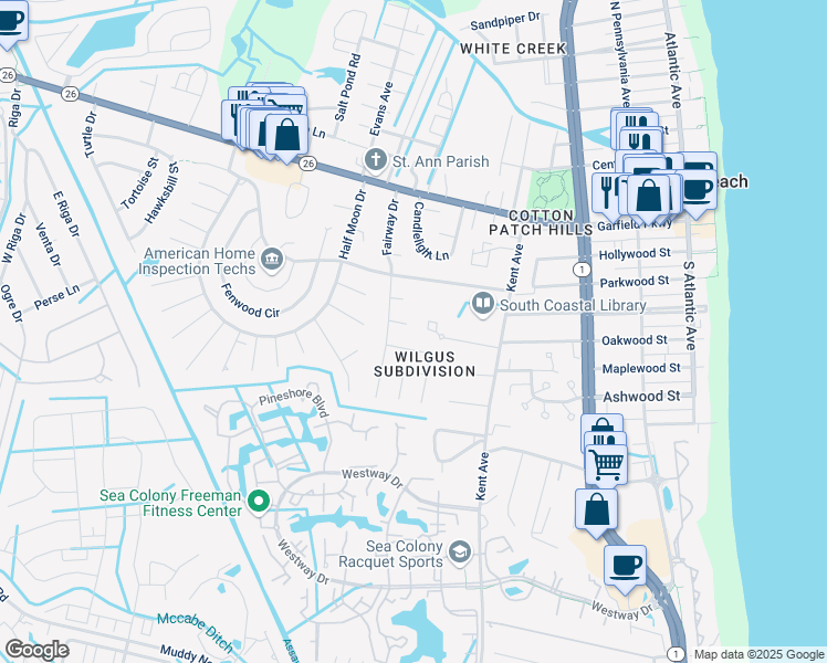 map of restaurants, bars, coffee shops, grocery stores, and more near 506 Cherryhill Court in Bethany Beach