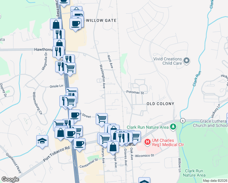 map of restaurants, bars, coffee shops, grocery stores, and more near 400 Prospect Street in La Plata