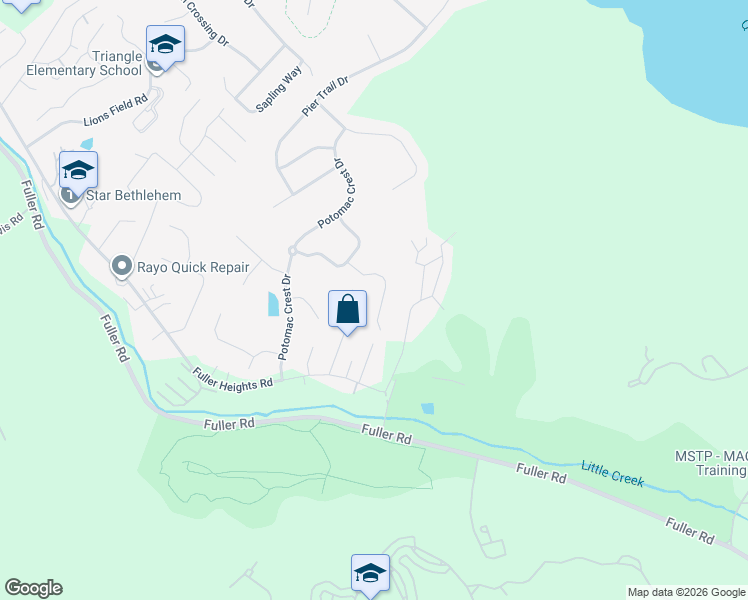 map of restaurants, bars, coffee shops, grocery stores, and more near 19238 Stoney Ridge Place in Triangle