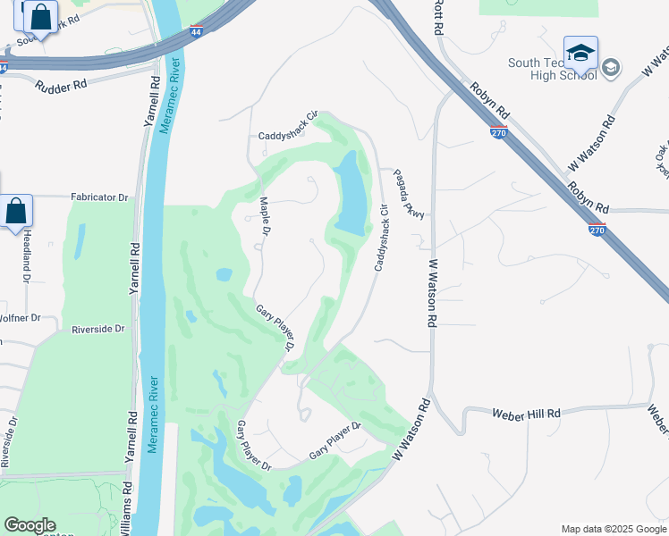 map of restaurants, bars, coffee shops, grocery stores, and more near 13020 Tapawingo Place in St. Louis