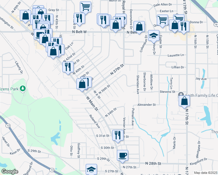 map of restaurants, bars, coffee shops, grocery stores, and more near 3538 Summit Avenue in Belleville