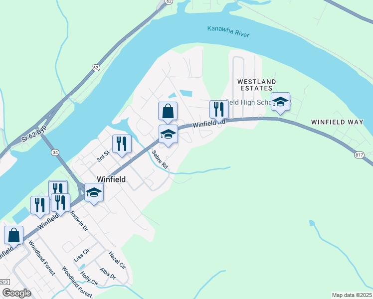map of restaurants, bars, coffee shops, grocery stores, and more near 10009 Winfield Road in Winfield
