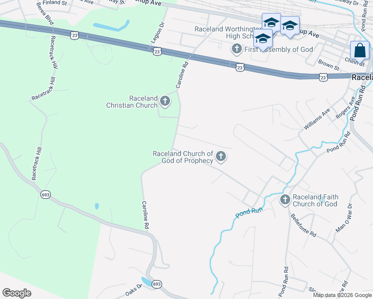 map of restaurants, bars, coffee shops, grocery stores, and more near 100-114 Hillview Ave in Raceland