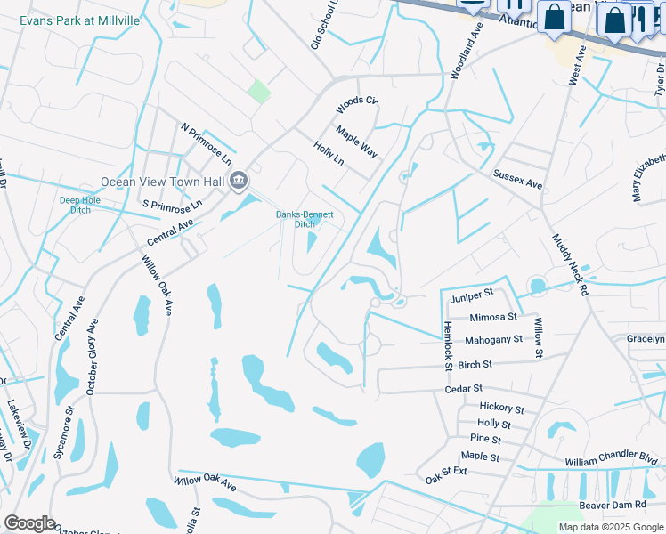 map of restaurants, bars, coffee shops, grocery stores, and more near 37519 Bella Via Way in Ocean View