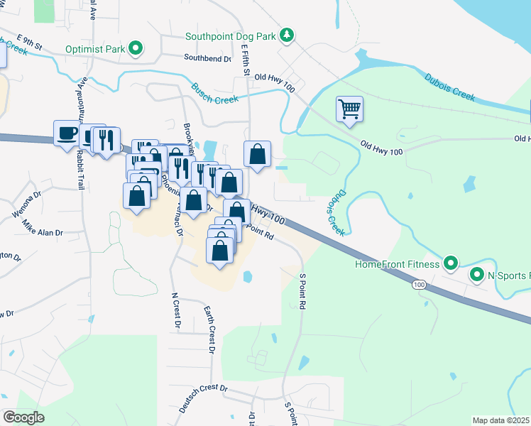 map of restaurants, bars, coffee shops, grocery stores, and more near 4901 Missouri 100 in Washington