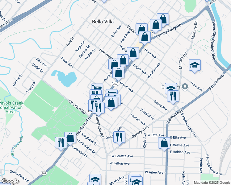 map of restaurants, bars, coffee shops, grocery stores, and more near 1000 Lemay Ferry Road in St. Louis