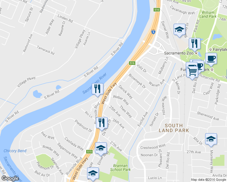 map of restaurants, bars, coffee shops, grocery stores, and more near 1107 Schiro Court in Sacramento