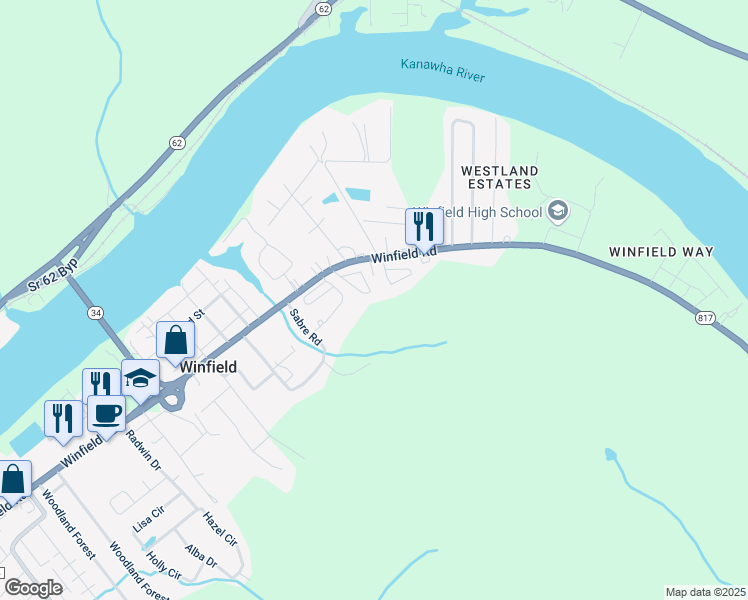 map of restaurants, bars, coffee shops, grocery stores, and more near 10009 Winfield Road in Winfield