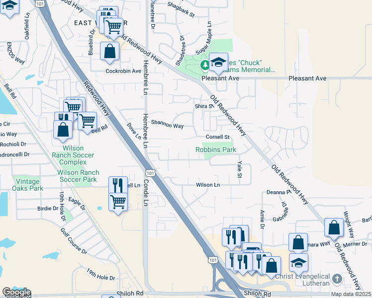 map of restaurants, bars, coffee shops, grocery stores, and more near 7821 Meadowlark Way in Windsor