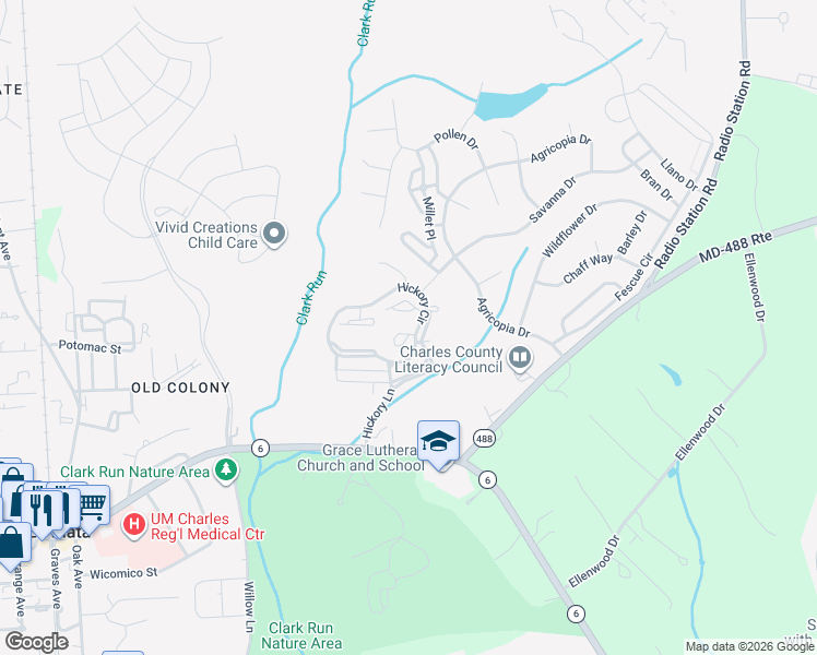 map of restaurants, bars, coffee shops, grocery stores, and more near 205 Heather Court in La Plata