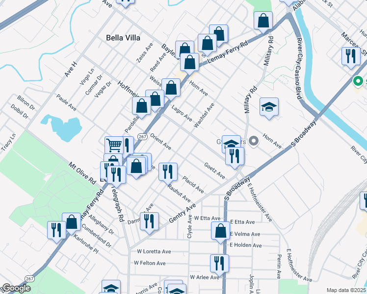 map of restaurants, bars, coffee shops, grocery stores, and more near 826 Wachtel Avenue in St. Louis