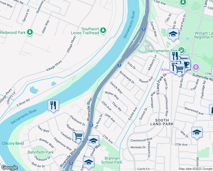 map of restaurants, bars, coffee shops, grocery stores, and more near 1107 Schiro Court in Sacramento