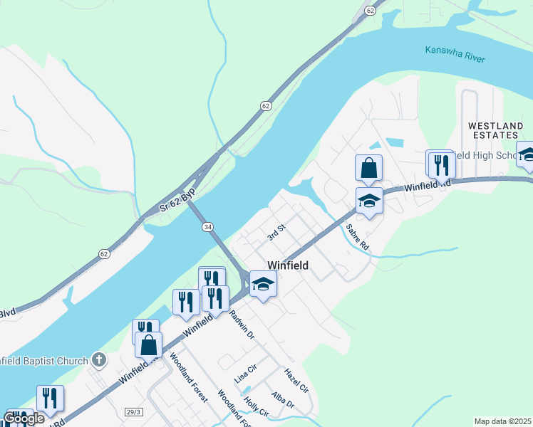 map of restaurants, bars, coffee shops, grocery stores, and more near 8-14 2nd Street in Winfield