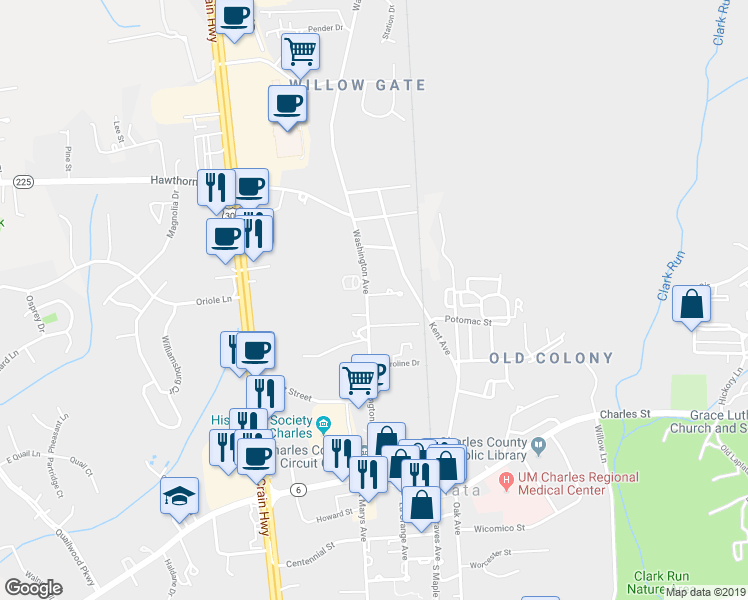 map of restaurants, bars, coffee shops, grocery stores, and more near 303 Spruce Street in La Plata