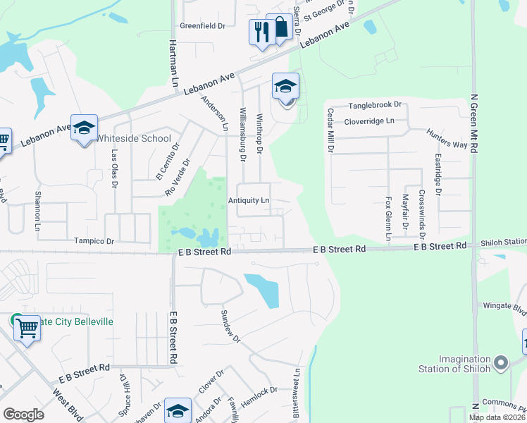 map of restaurants, bars, coffee shops, grocery stores, and more near 21 Yorkshire Lane in Belleville