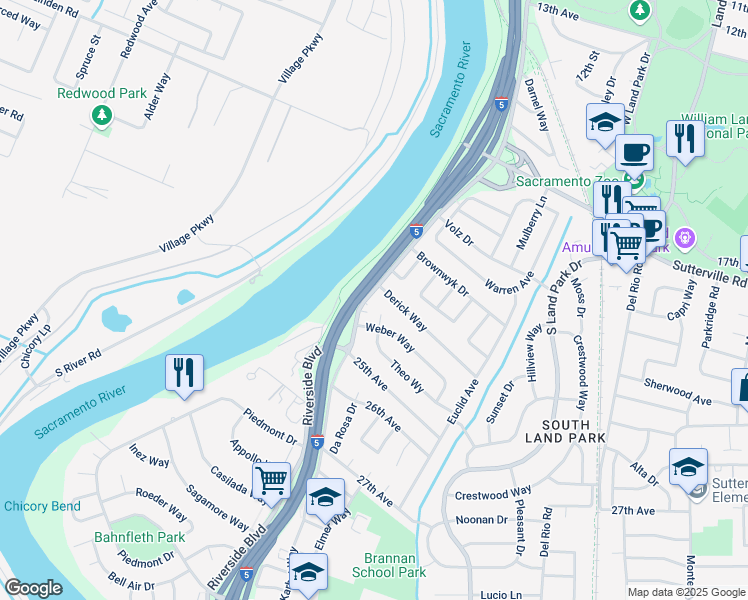 map of restaurants, bars, coffee shops, grocery stores, and more near 1107 Schiro Court in Sacramento