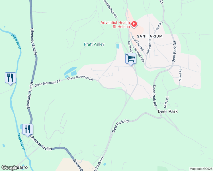 map of restaurants, bars, coffee shops, grocery stores, and more near 109 Glass Mountain Road in St. Helena