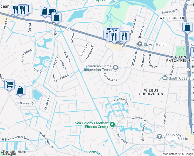 map of restaurants, bars, coffee shops, grocery stores, and more near 605 Poplar Court in Bethany Beach