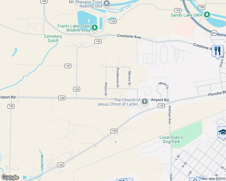map of restaurants, bars, coffee shops, grocery stores, and more near 162 Cotopaxi Lane in Salida