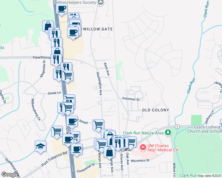 map of restaurants, bars, coffee shops, grocery stores, and more near 310 Spruce Street in La Plata