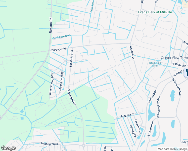 map of restaurants, bars, coffee shops, grocery stores, and more near 17010 Bellevue Court in Millville