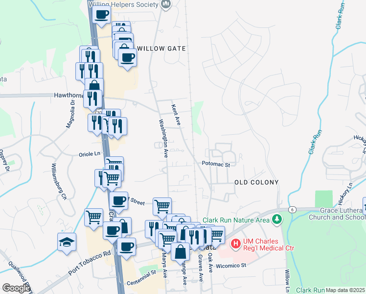 map of restaurants, bars, coffee shops, grocery stores, and more near 310 Spruce Street in La Plata