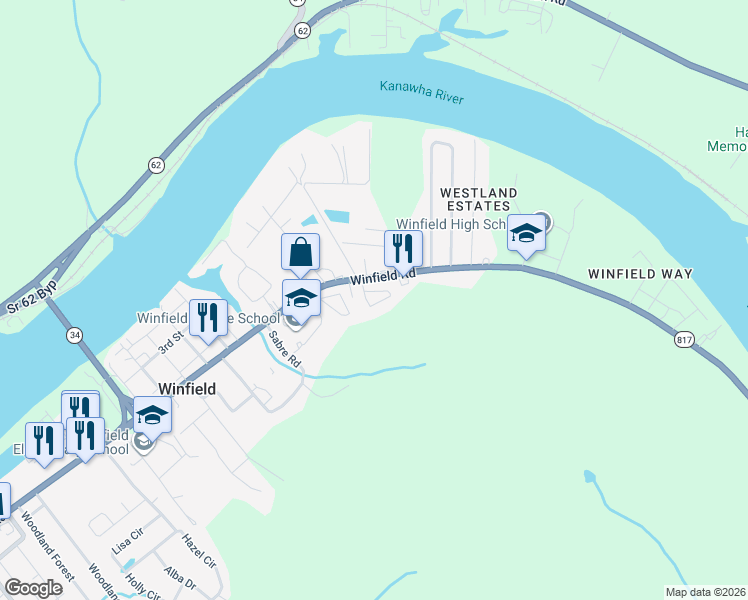 map of restaurants, bars, coffee shops, grocery stores, and more near 11651 Winfield Road in Winfield