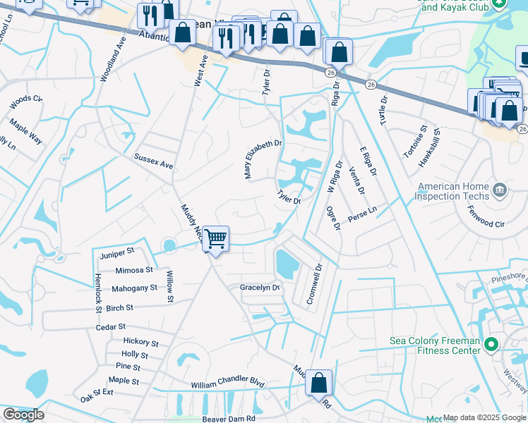 map of restaurants, bars, coffee shops, grocery stores, and more near 4 Oceanwillow Drive in Ocean View