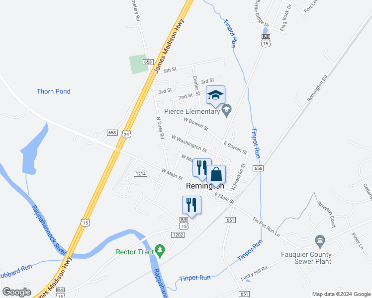 map of restaurants, bars, coffee shops, grocery stores, and more near 303 North Rappahannock Street in Remington