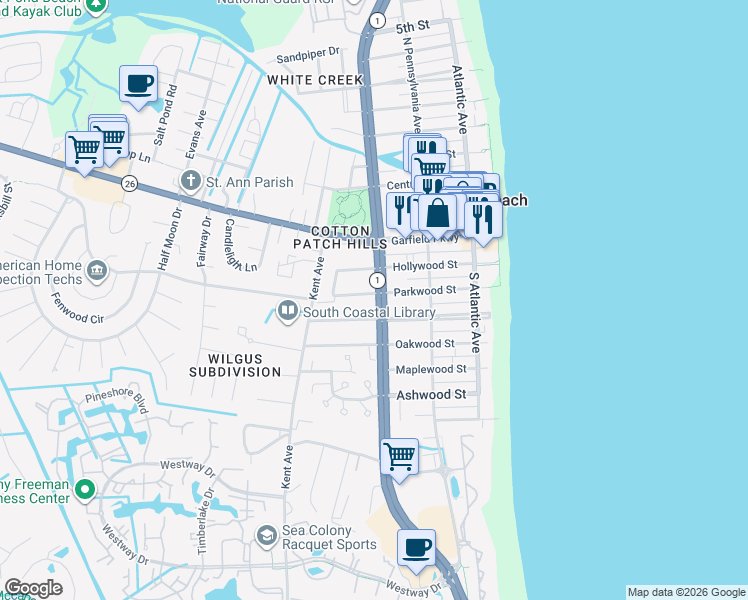 map of restaurants, bars, coffee shops, grocery stores, and more near 309 Parkwood Street in Bethany Beach