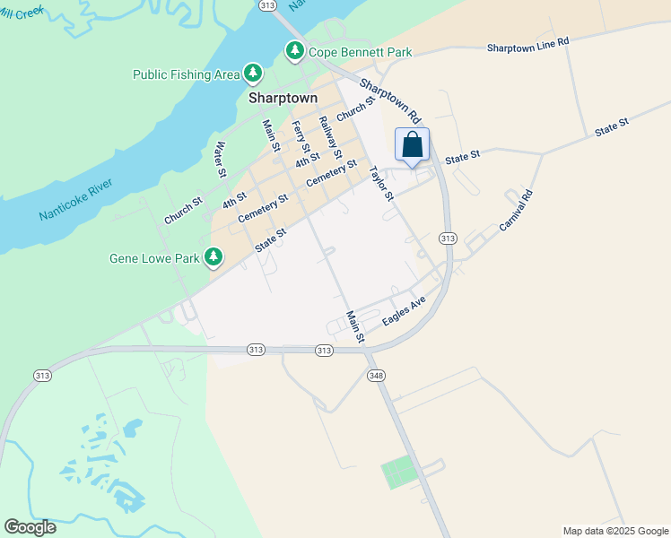 map of restaurants, bars, coffee shops, grocery stores, and more near 719 Main Street in Sharptown