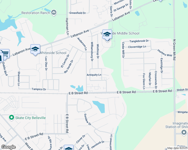 map of restaurants, bars, coffee shops, grocery stores, and more near 2406 Antiquity Lane in Belleville