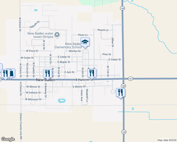 map of restaurants, bars, coffee shops, grocery stores, and more near 100 North 8th Street in New Baden