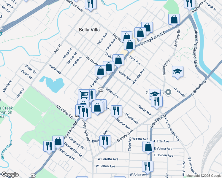 map of restaurants, bars, coffee shops, grocery stores, and more near 835 Regina Avenue in St. Louis