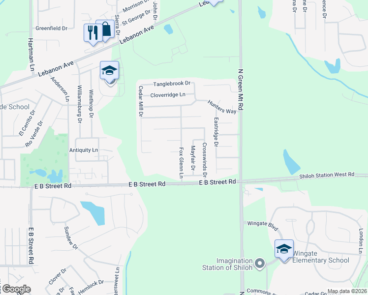 map of restaurants, bars, coffee shops, grocery stores, and more near 848 Fox Glenn Lane in Belleville