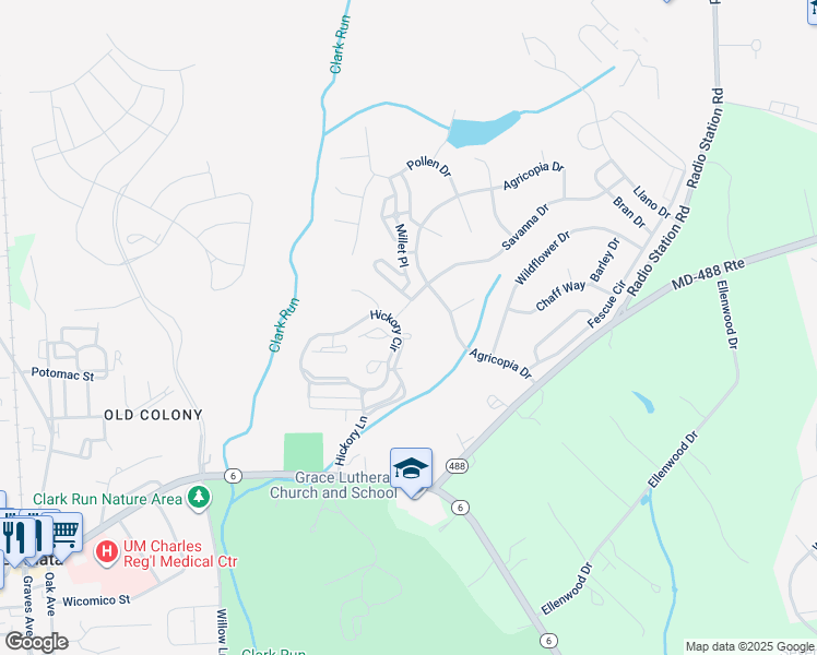 map of restaurants, bars, coffee shops, grocery stores, and more near 406 Hickory Circle in La Plata