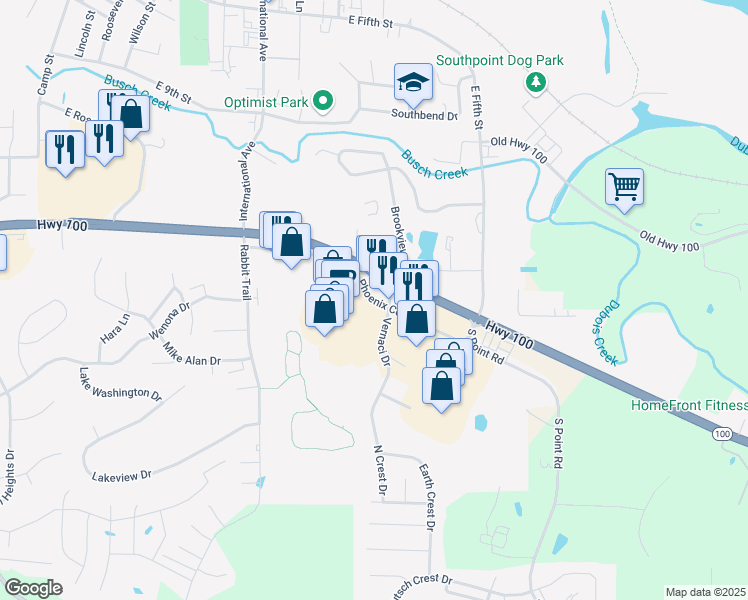 map of restaurants, bars, coffee shops, grocery stores, and more near Phoenix Center Drive in Washington
