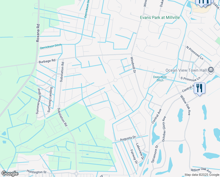 map of restaurants, bars, coffee shops, grocery stores, and more near 30199 Brandywine Drive in Millville